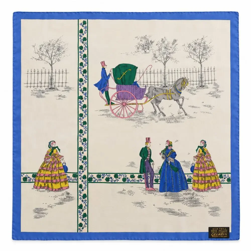 Vintage Glentex Silk Twill Scarf Victorian Figures Japan Hand Rolled 23